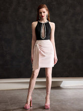 MOTF PREMIUM TWO TONE RHINESTONE DETAIL BUCKLE RUCHED DRAPED SIDE COCKTAIL DRESS